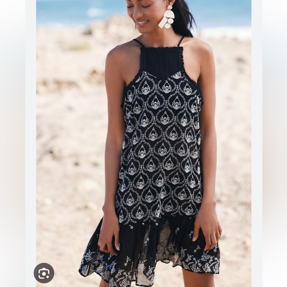 Anthropologie  Sheer Embroidered Mini Dress Size L